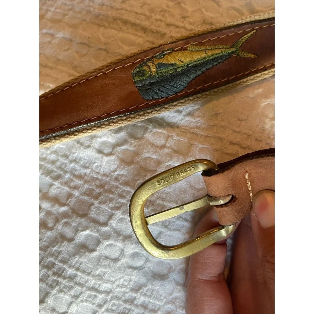 Zep Pro Leather Brass Buckle Embroidered Fish  Belt -44